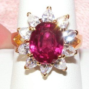 VTG Created Ruby Ring w/CZ's /GP Setting over SS 8 Total Carats! GORGEOUS!